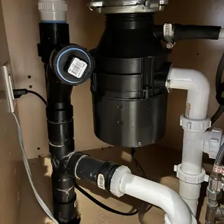 Kitchen sink drain with new cleanout installation
