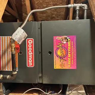 Goodman propane furnace with gas flex line and labels