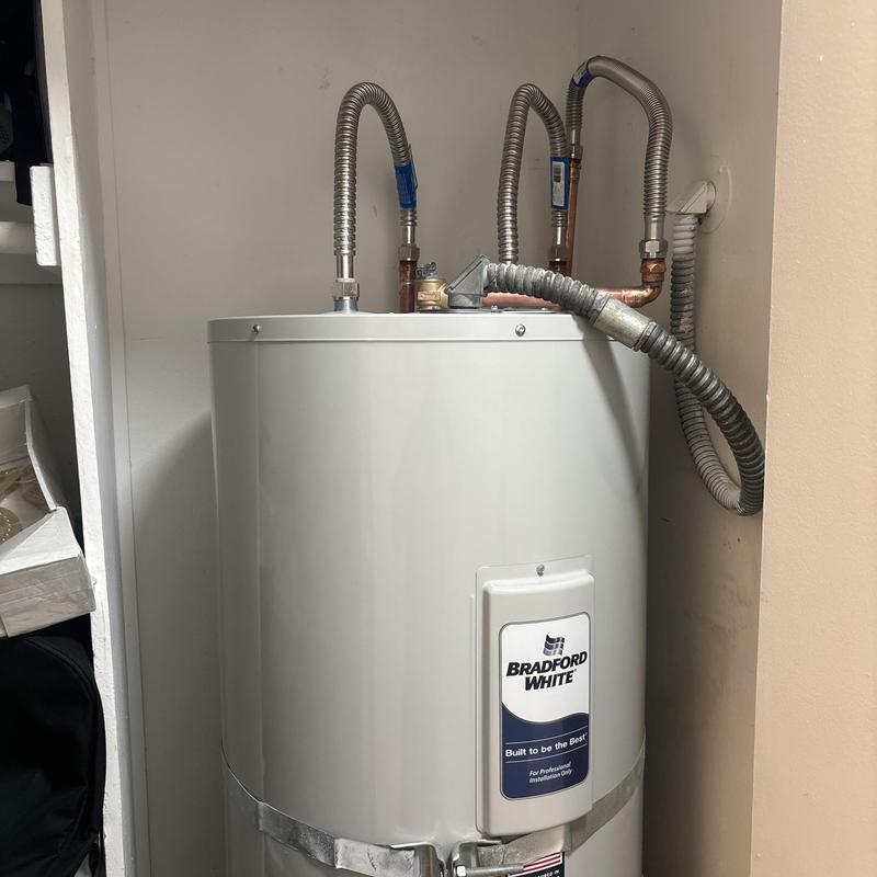 Bradford White 40-gallon electric water heater with flex T&P line