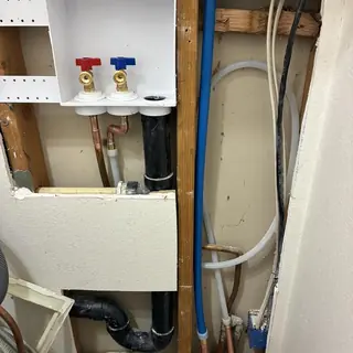 Cold water supply valves and slab leak area exposed