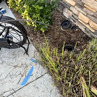 Main sewer line inspection with camera near landscape