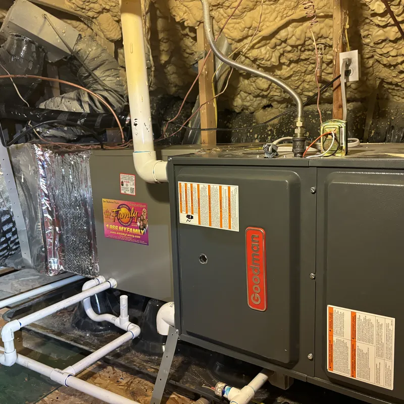 Goodman indoor HVAC system installed in attic